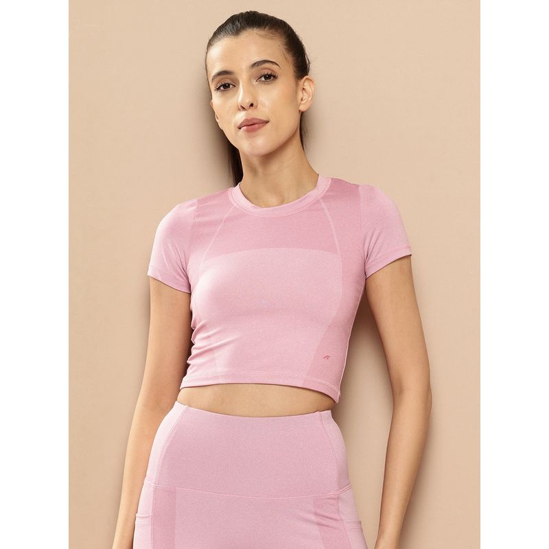 Alcis Women Pink Tech Jacquard Print Crop T-Shirt (L)