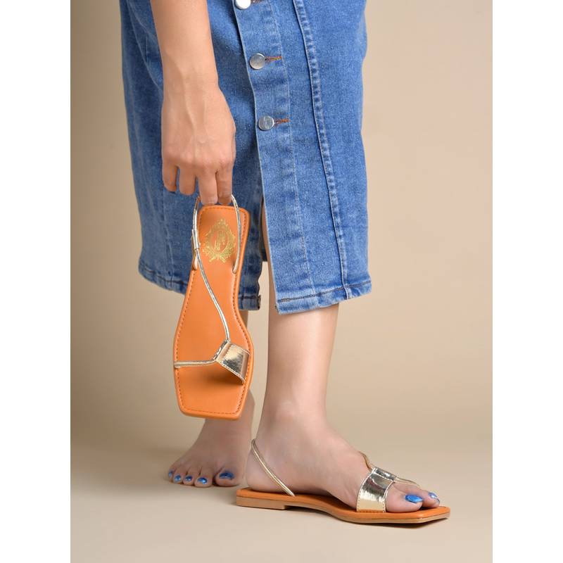 Shoetopia Gold Strap Minimalist Sandals (EURO 38)