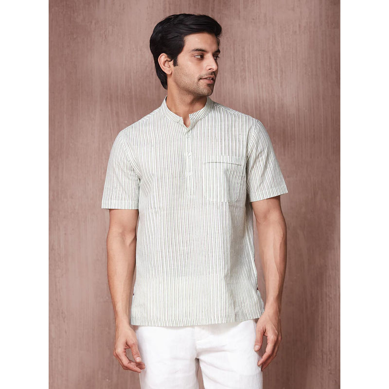 Fabindia Green Cotton Printed Mid Placket Shirt (XS)