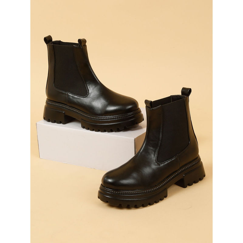 VALIOSAA Black Solid Casual Chelsea Boots (EURO 37)