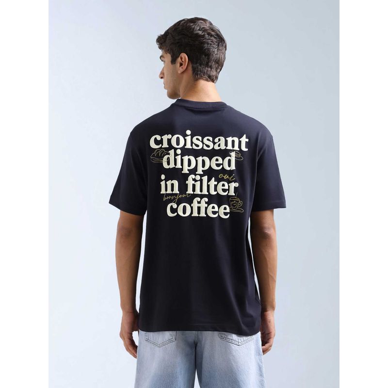 Flying Machine Men Blue Cotton Relaxed Fit T-Shirt (L)