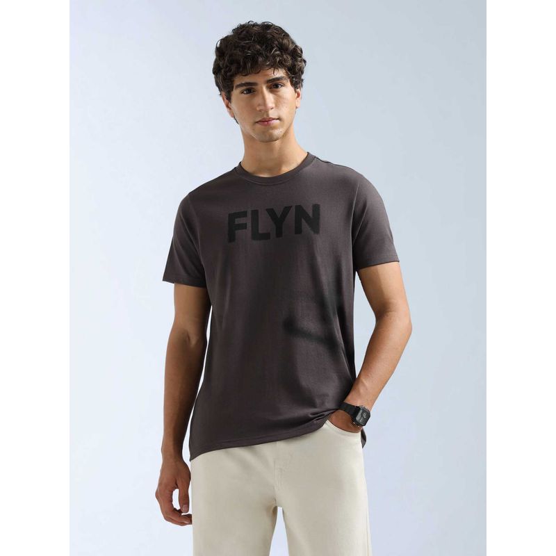 Flying Machine Men Grey Cotton Regular Fit T-Shirt (L)