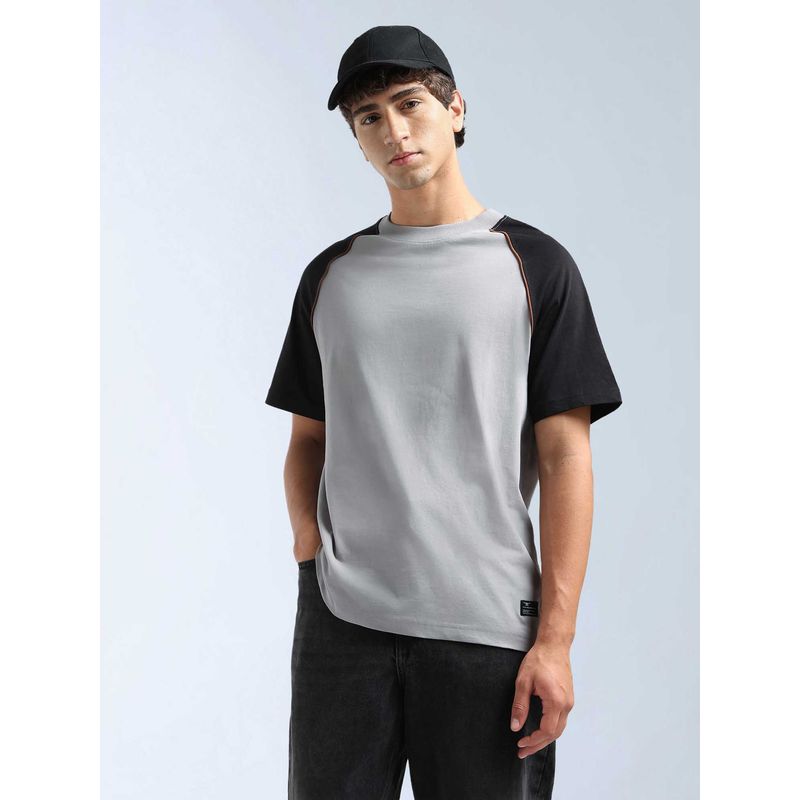 Flying Machine Men Grey Cotton Relaxed Fit T-Shirt (L)