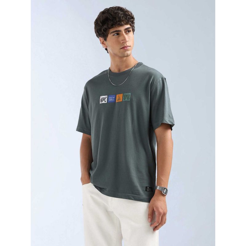 Flying Machine Men Green Cotton Relaxed Fit T-Shirt (S)