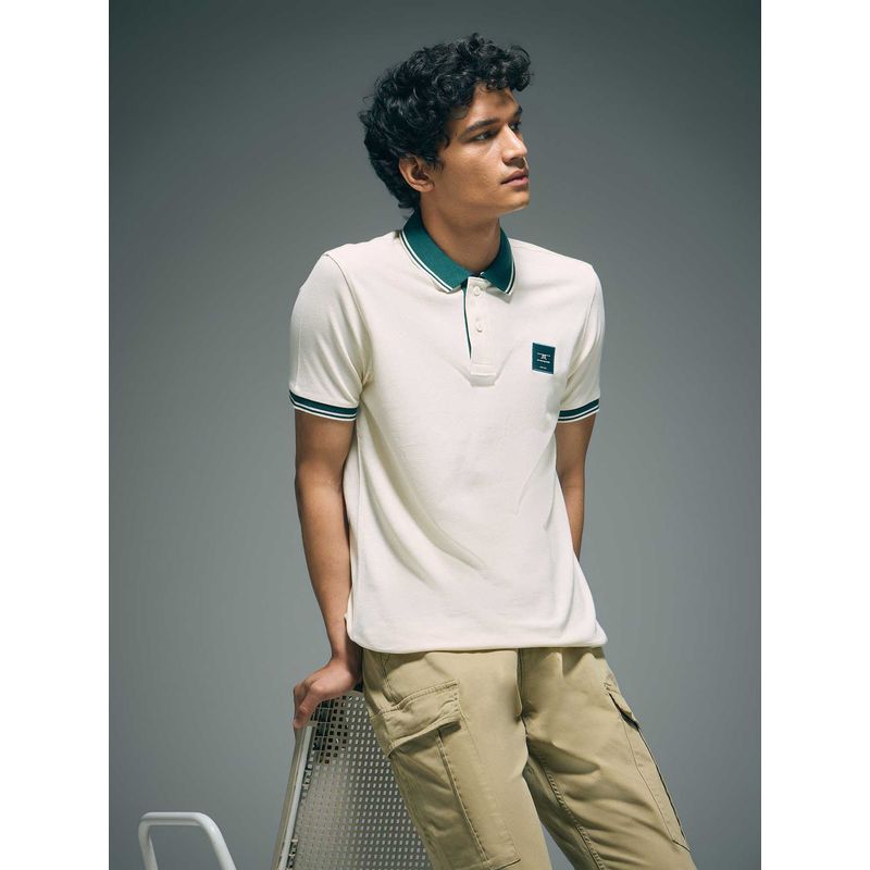 Flying Machine Men White Cotton Regular Fit Polo T-Shirt (S)