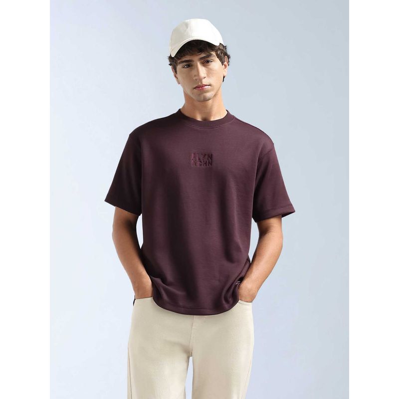 Flying Machine Men Wine Cotton Relaxed Fit T-Shirt (2XL)