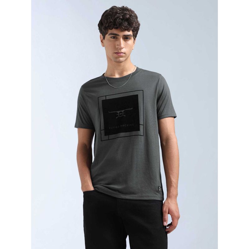 Flying Machine Men Black Cotton Regular Fit T-Shirt (M)