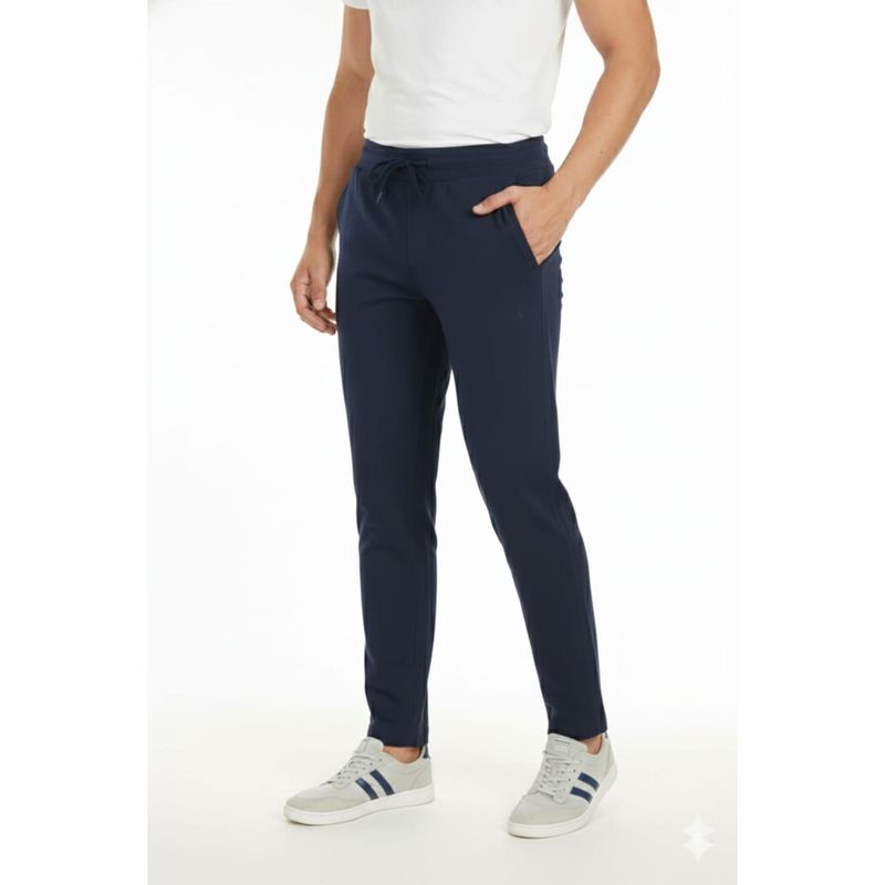 Classic Polo Men Navy Blue Cotton Blend Solid Straight Track Pant (M)