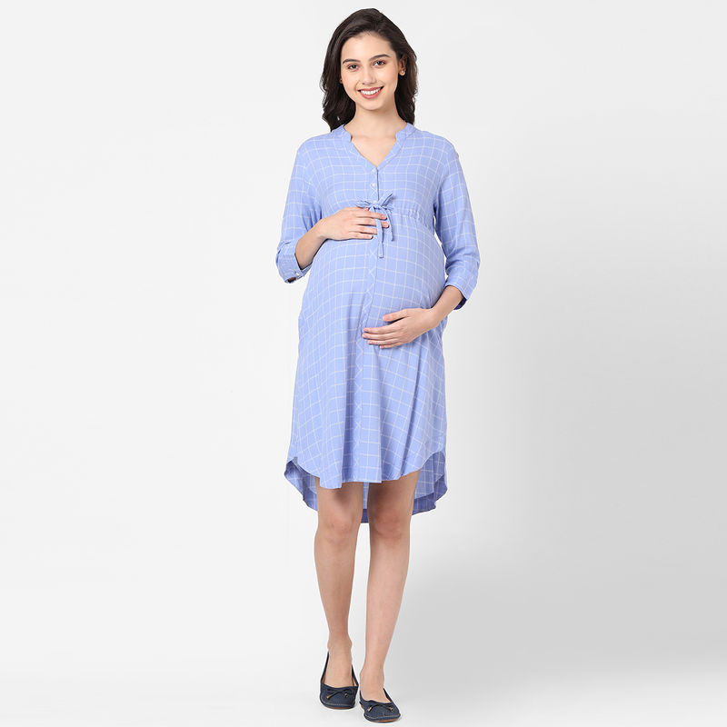 Mystere Paris Pastel Maternity Dress - Blue (L)