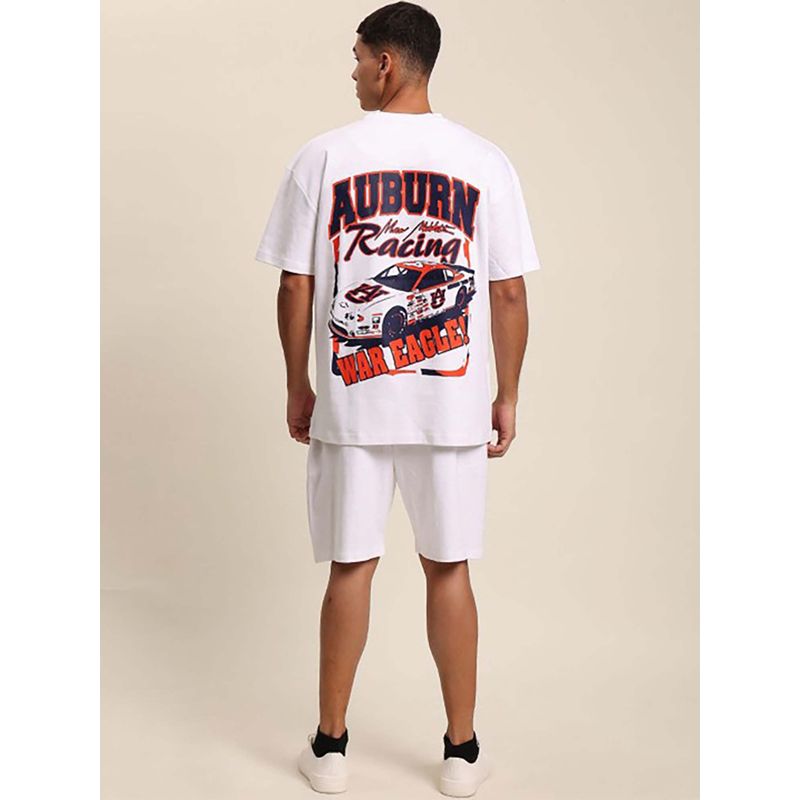 Bene Kleed Men White Cotton Graphic Short Set (30)