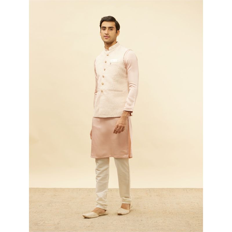 Manyavar Mens Pink Brocade Jacquard Jacket (M)