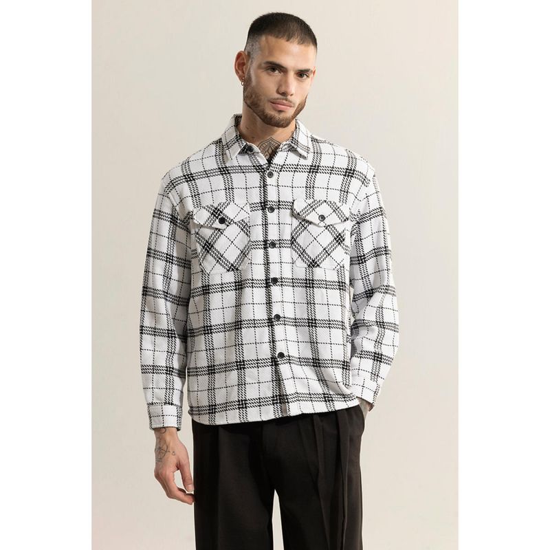 Snitch Men White Checks Cotton Casual Shirt (L)