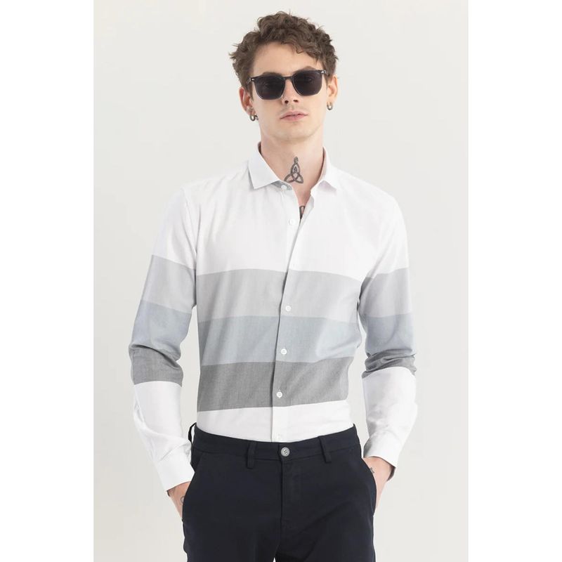 Snitch Men White Stripes Cotton Casual Shirt (2XL)