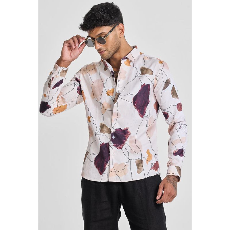 Snitch Men Orange Abstract Polyester Casual Shirt (M)
