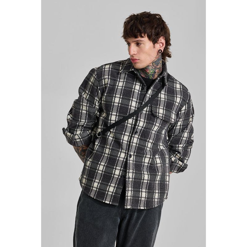Snitch Men Charcoal Checks Polyester Blend Casual Shirt (S)
