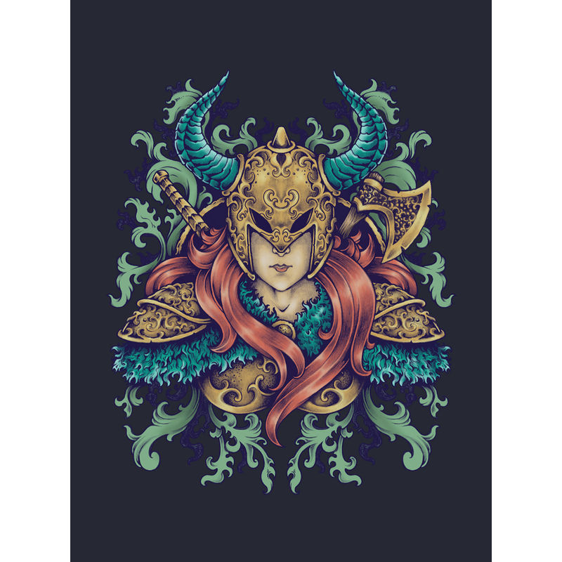 THREADCURRY Viking Female Warrior Creative Graphic Printed T-Shirt for Men (XL)