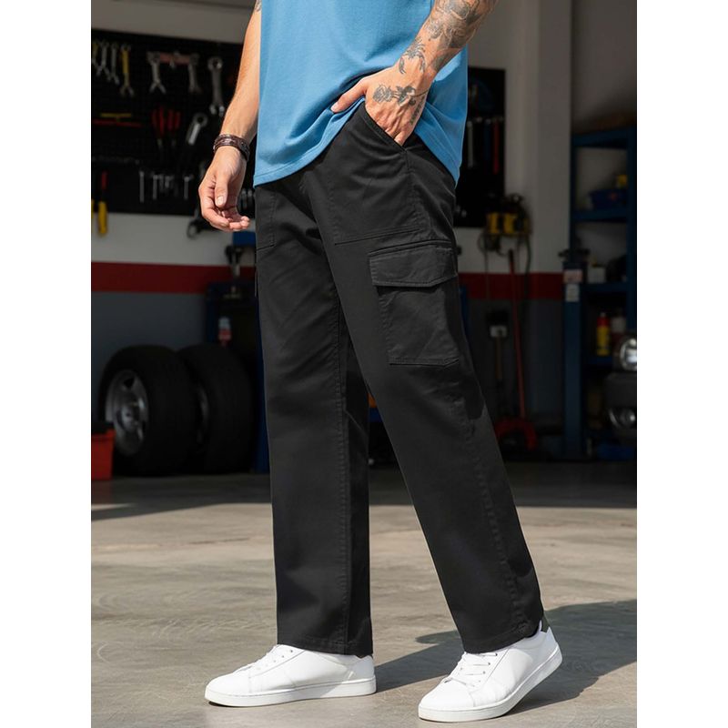 Bewakoof Men's Black Straight Fit Cargo Pants (32)