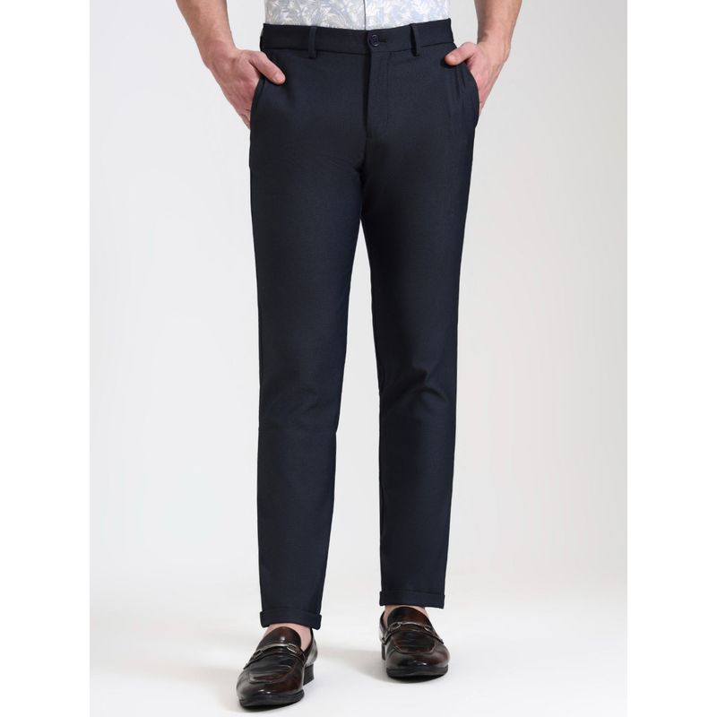 JadeBlue Men Navy Blue Slim Fit Smart Casual Trousers (34)