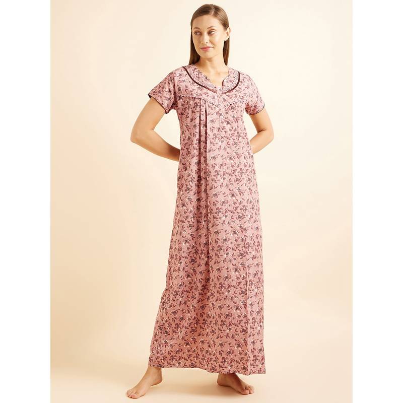Sweet Dreams Women Peach Printed Night Dress (XL)