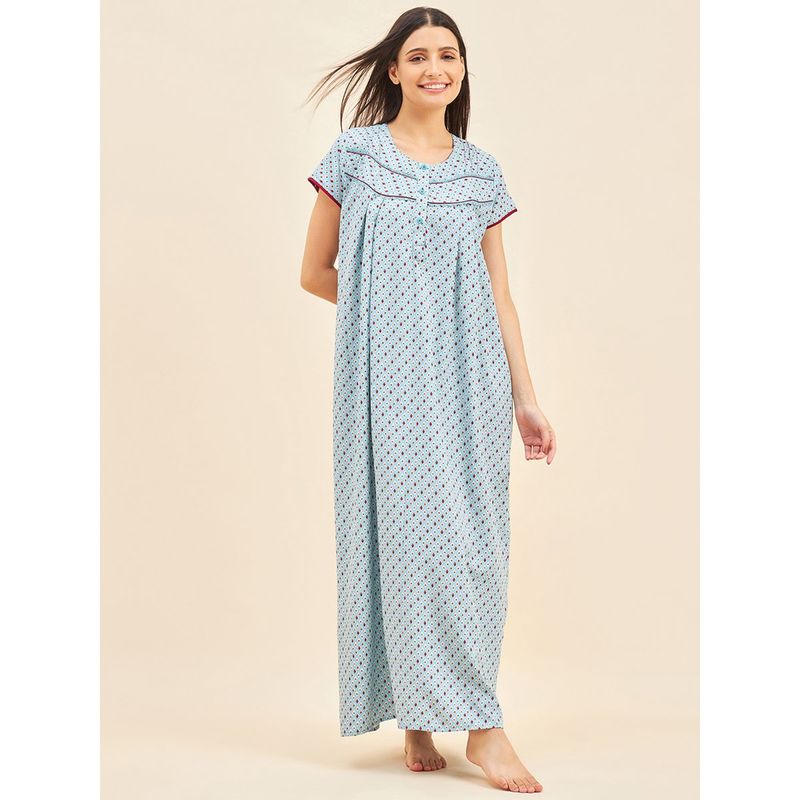 Sweet Dreams Women Blue Printed Night Dress (XL)