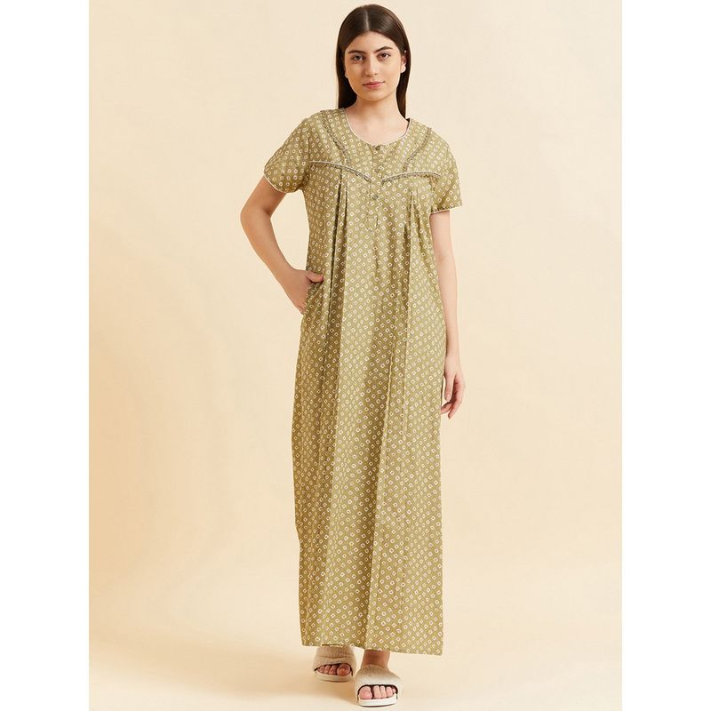 Sweet Dreams Women Olive Printed Night Dress (XL)
