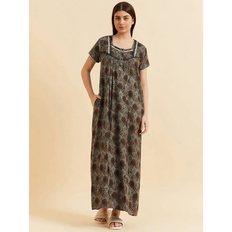 Sweet Dreams Women Multi-Color Printed Night Dress (L)