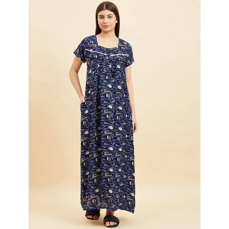 Sweet Dreams Women Navy Blue Printed Night Dress (XL)