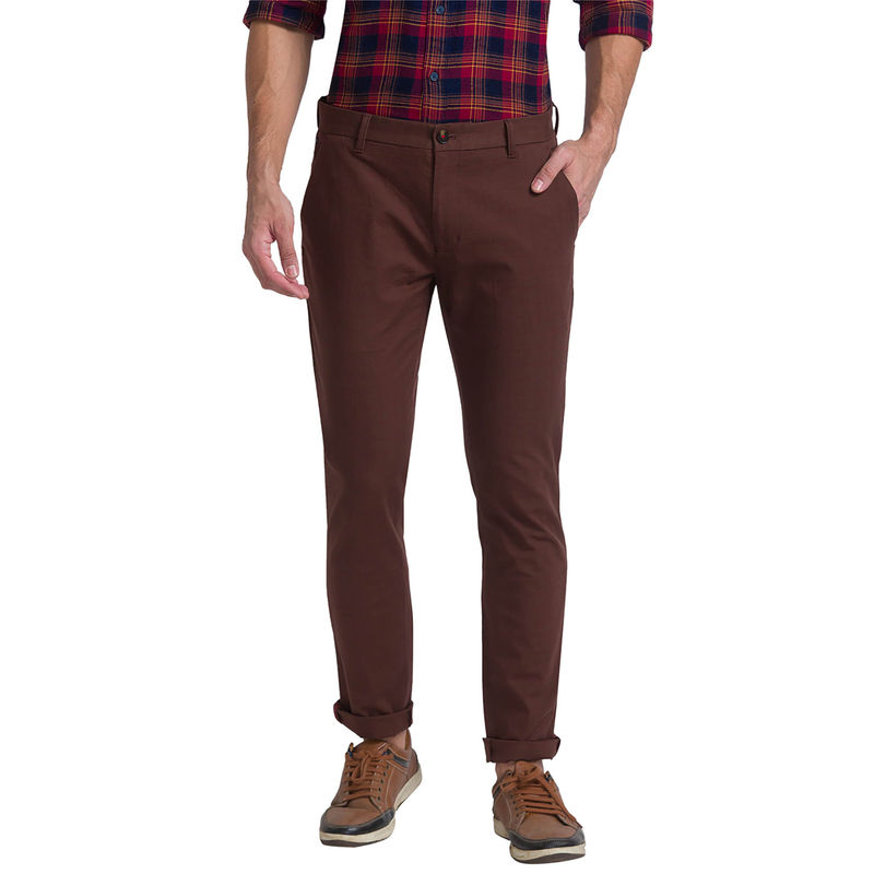 Raymond Slim Fit Checkered Dark Brown Trouser (38)