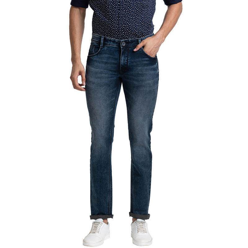 Parx Fit Self Design Dark Blue Jeans (36)