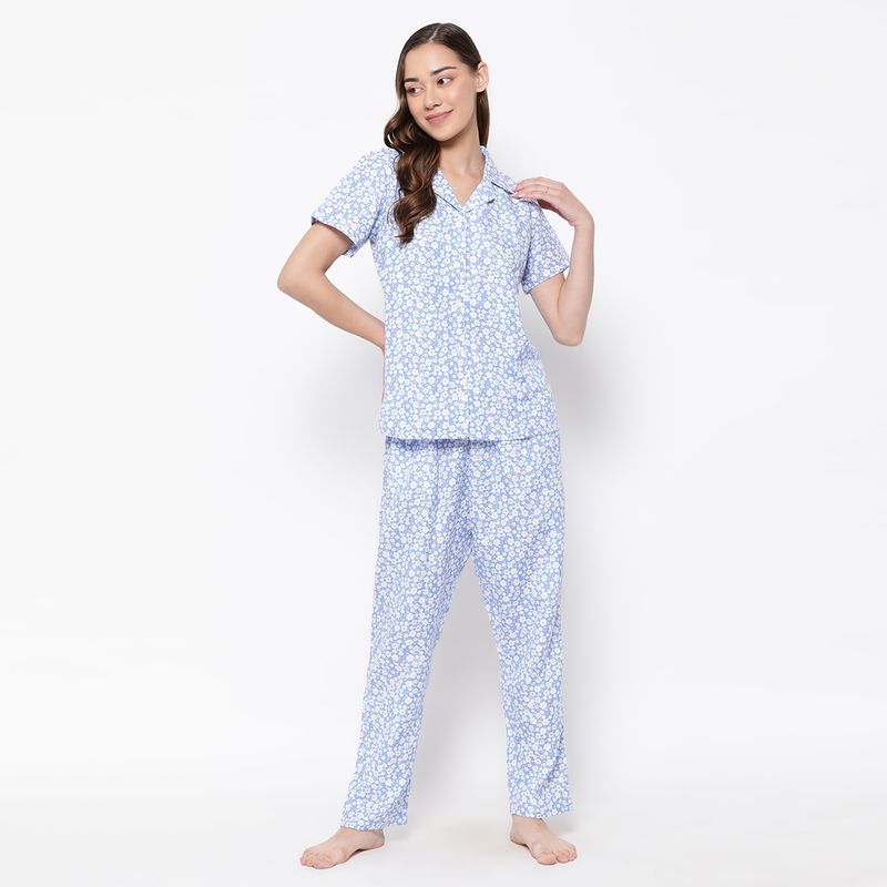 Clovia Rayon Printed Shirt & Pyjama (Set of 2) (M)