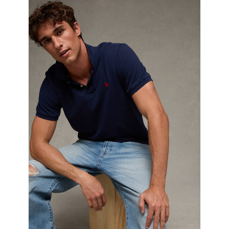 American Eagle Pop Logo Standard Pique Polo T-Shirt (M)