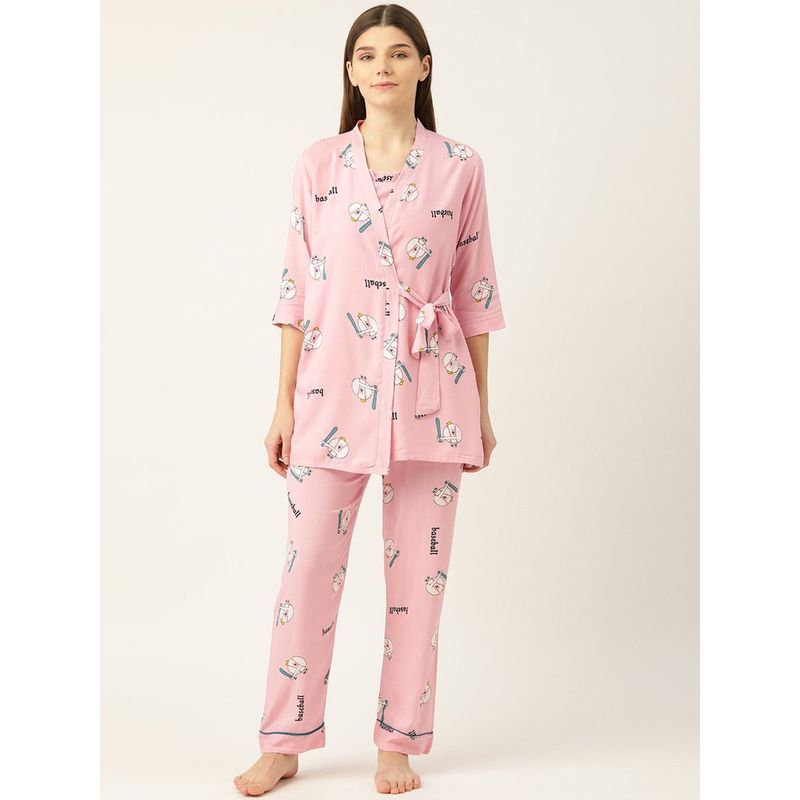 Buy Sweet Dreams Women Printed Rayon Robe With Top And Pant (Set of 3 ...