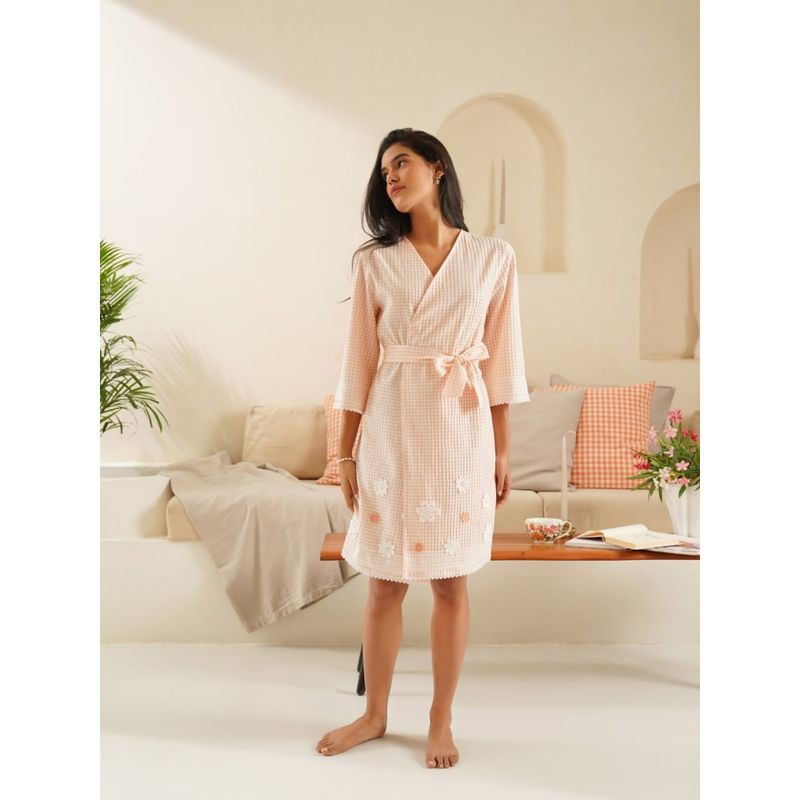 Muvazo Blossom Gingham Robe With Top And Shorts (Set of 3) (S)