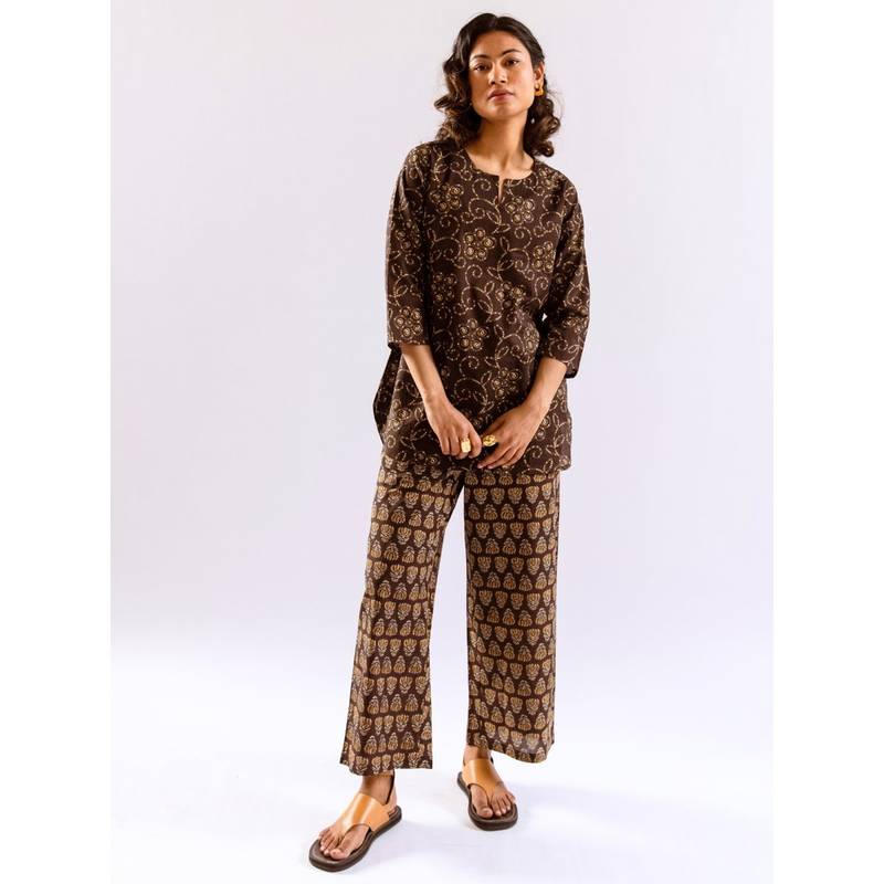FEATHERS CLOSET Brown Bandhani Jaal Print Pure Cotton Co-Ord (Set of 2) (L/XL)