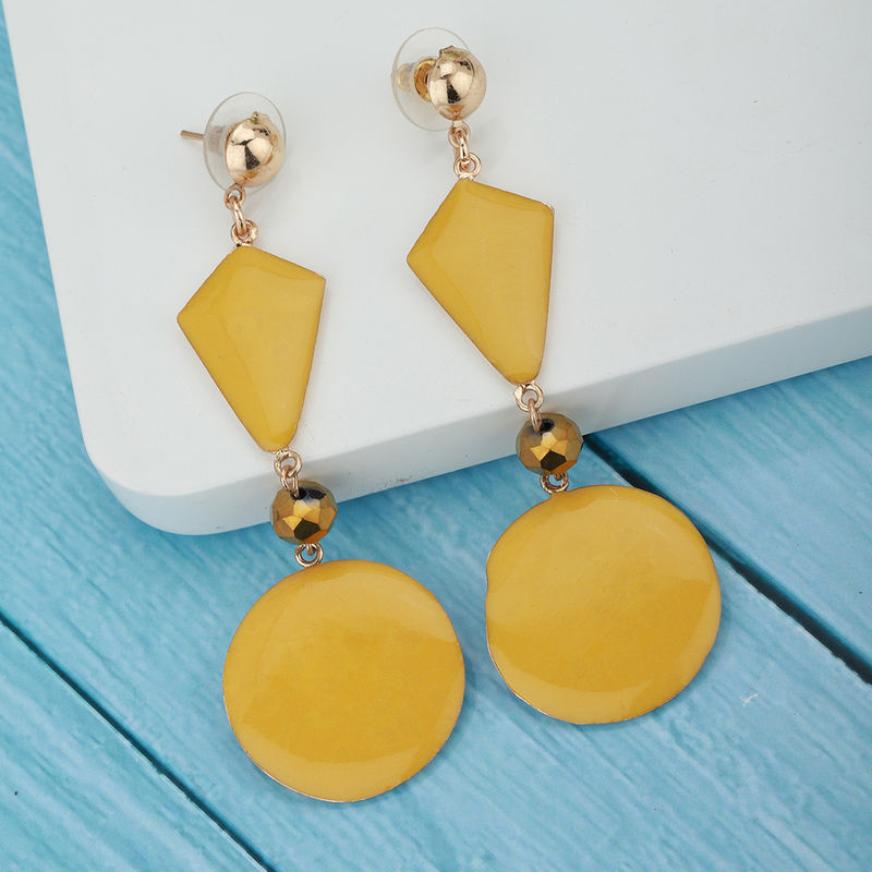 Carlton London Mustard Yellow GoldPlated Enamelled & Beaded Geometric Drop Earrings Buy