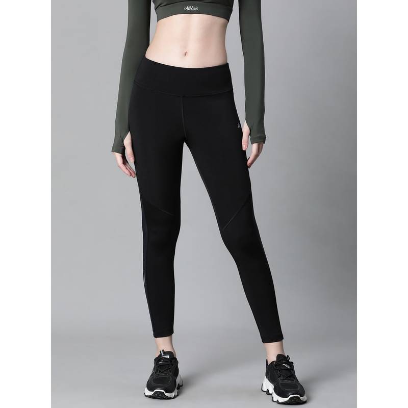 Athlisis Women Black Solid E-Dry Training Tights (M)