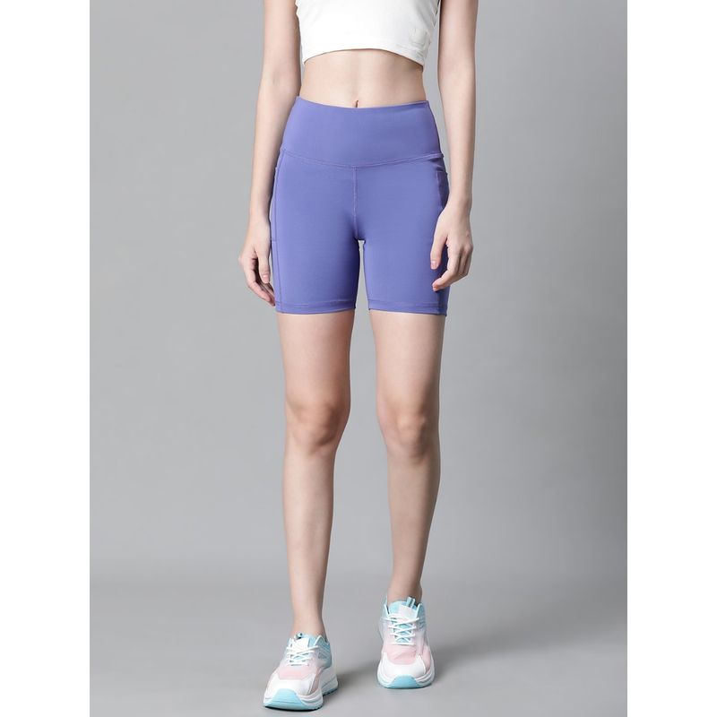 Athlisis Women Purple Mid-Rise E-Dry Technology Training Or Gym Sports Shorts (S)