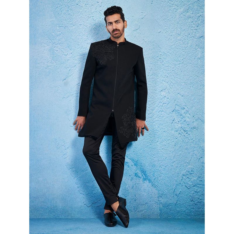 Vastramay Men Lycra Fabric Embroidered Sequined Sherwani with Pyjama (Set of 2) (M)