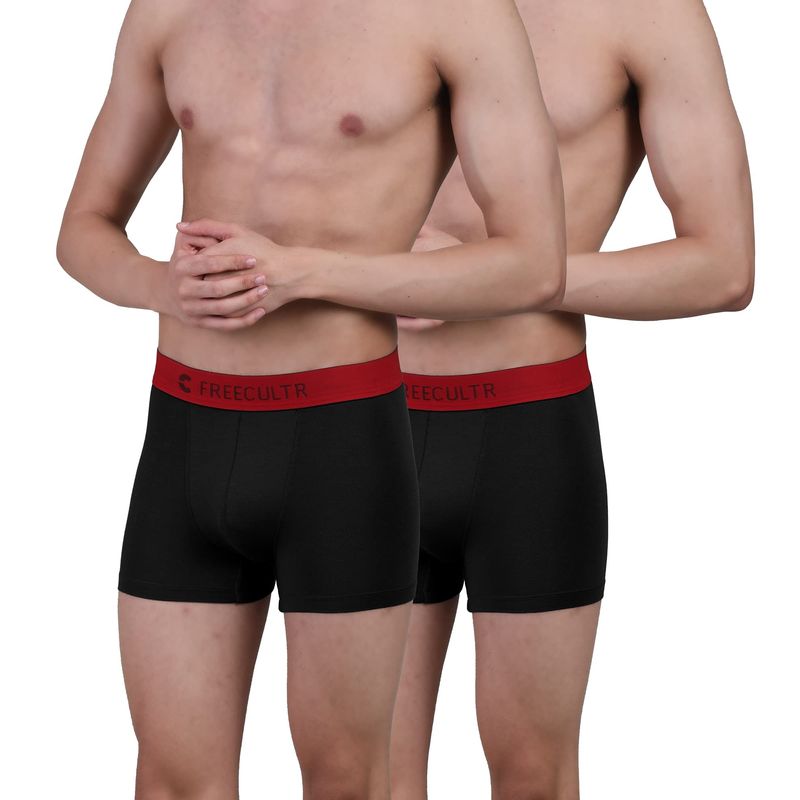 FREECULTR Mens Underwear AntiBacterial Micromodal AntiChaffing Trunk, Pack of 2 - Black (S)