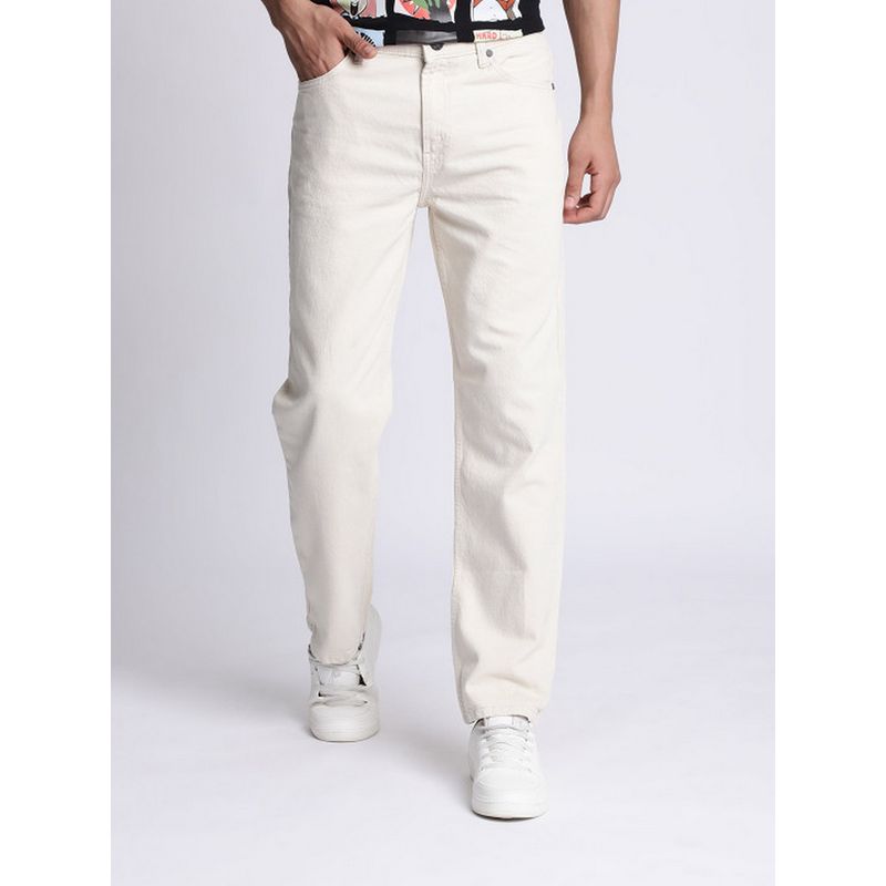 Bene Kleed Men Relaxed Fit Mid-Rise Solid Premium Denim Beige Jeans (28)