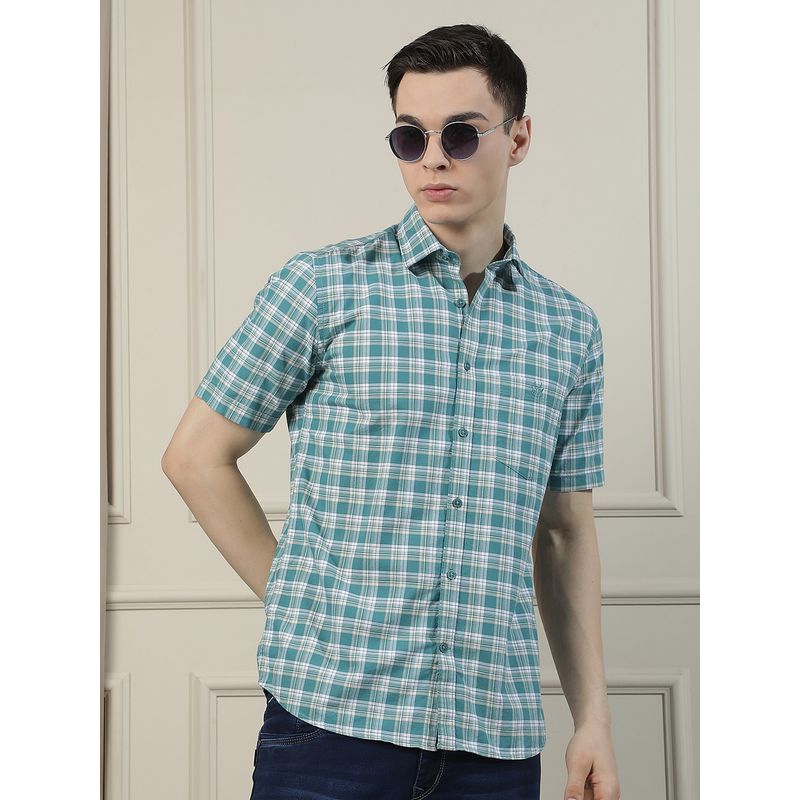 CRIMSOUNE CLUB Men Green Checked Pure Cotton Shirt (3XL)