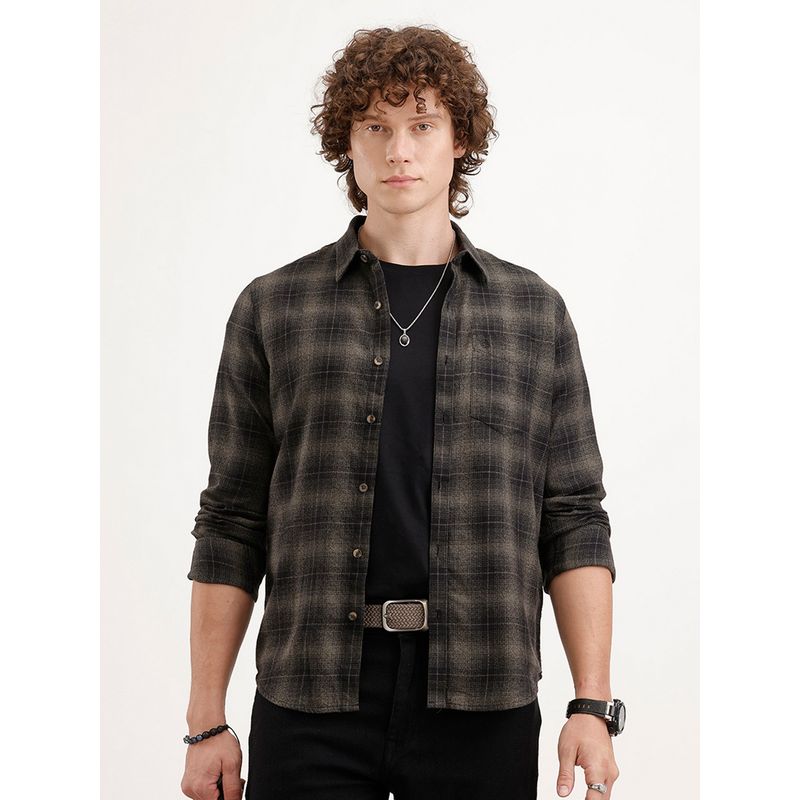 WROGN Men Slim Fit Checkered Black Shirt (M)