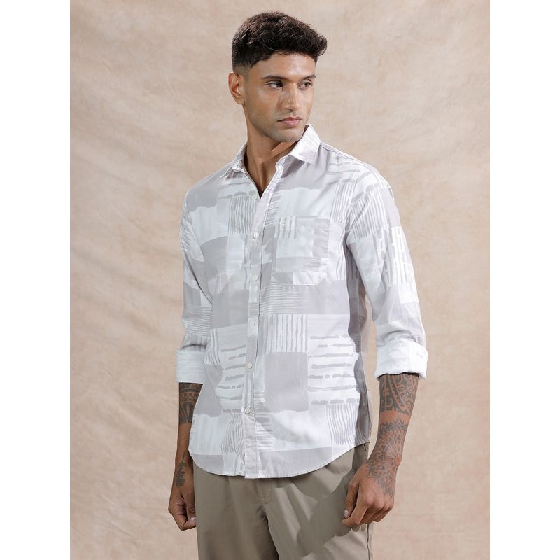 WROGN Men Abstract Printed Men Comfort Fit Grey Shirt (2XL)
