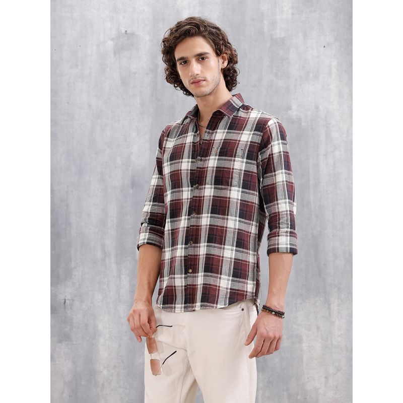 WROGN Men Mocklino Check Slim Fit Maroon Shirt (S)