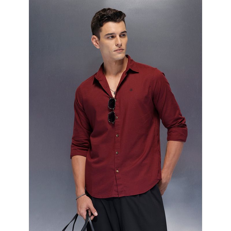 WROGN Men Solid with Clean Tailoring and Comfort Fit Wine Shirt (M)