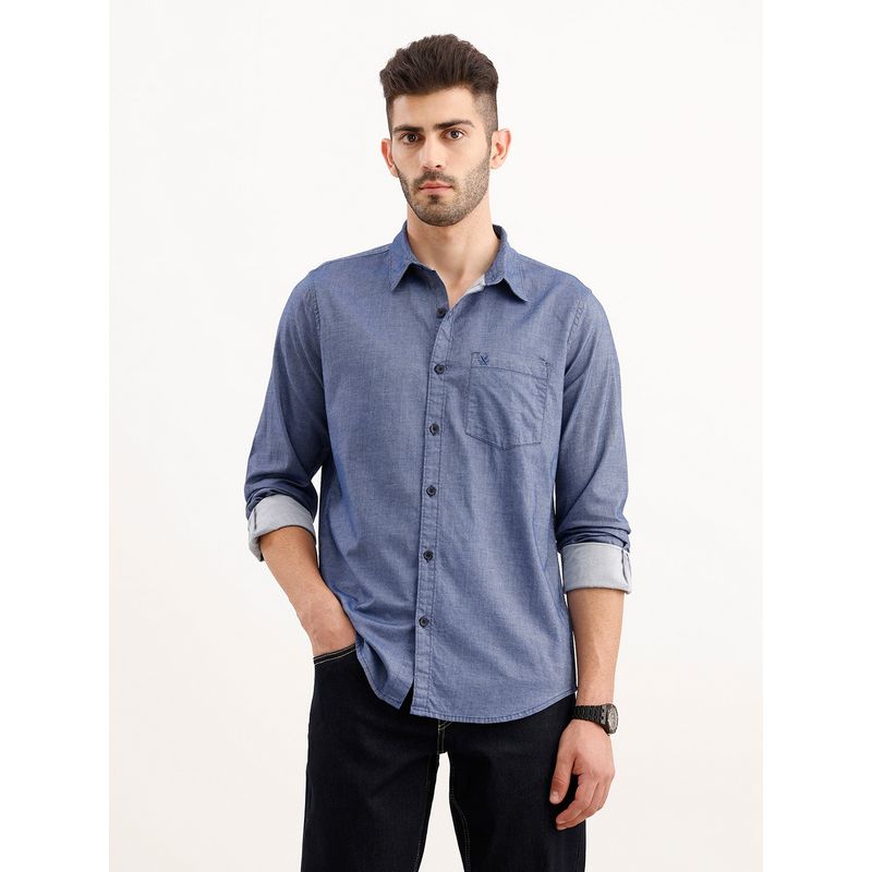 WROGN Men Classic Regular Fit Blue Shirt (M)