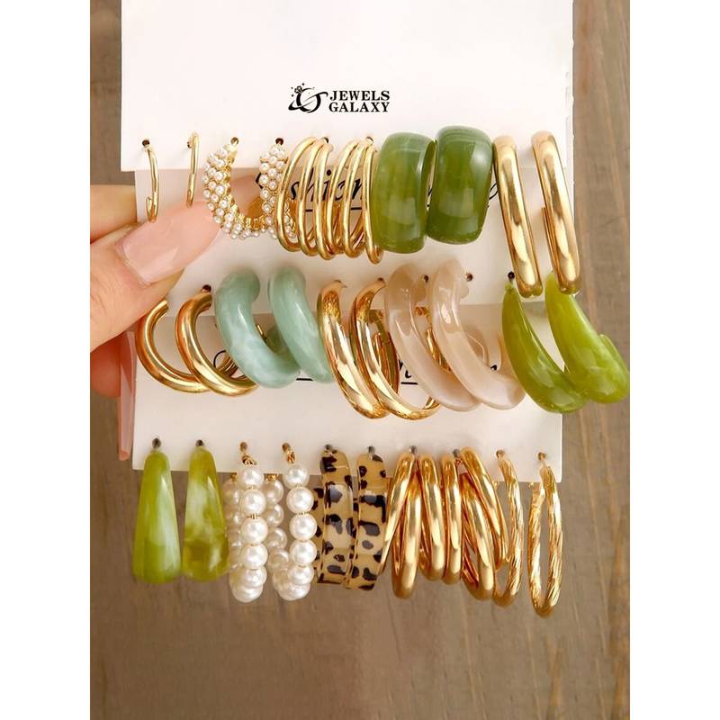Jewels Galaxy Gold Plated Multi-Color Stylish Earrings Set of 15