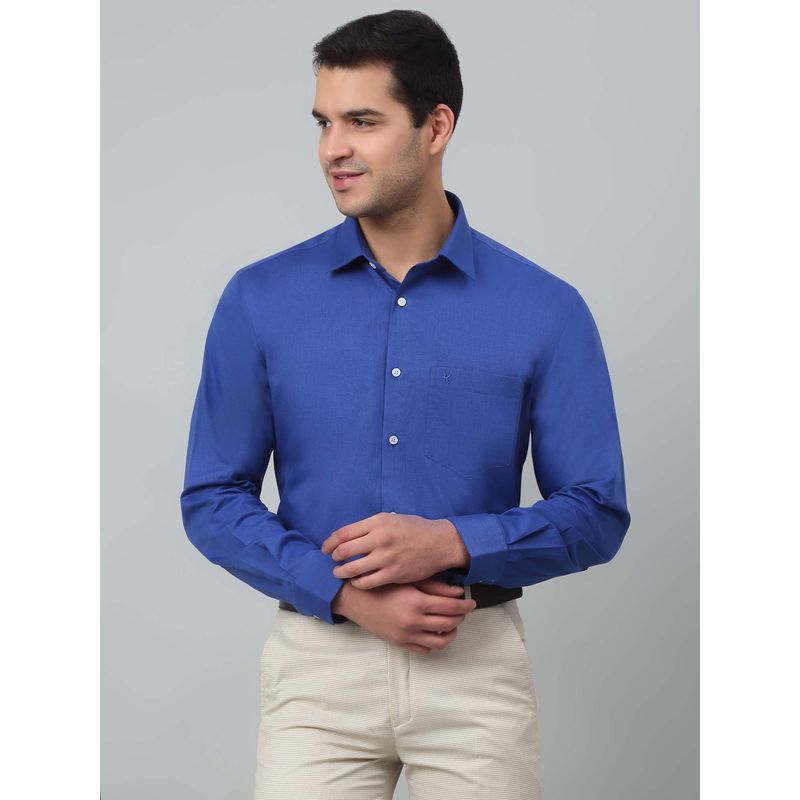 Cantabil Men Royal Blue Solid Spread Collar Formal Shirt (38)