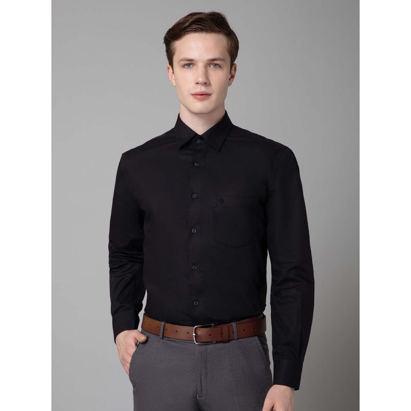 Cantabil Men Black Solid Spread Collar Formal Shirt (42)