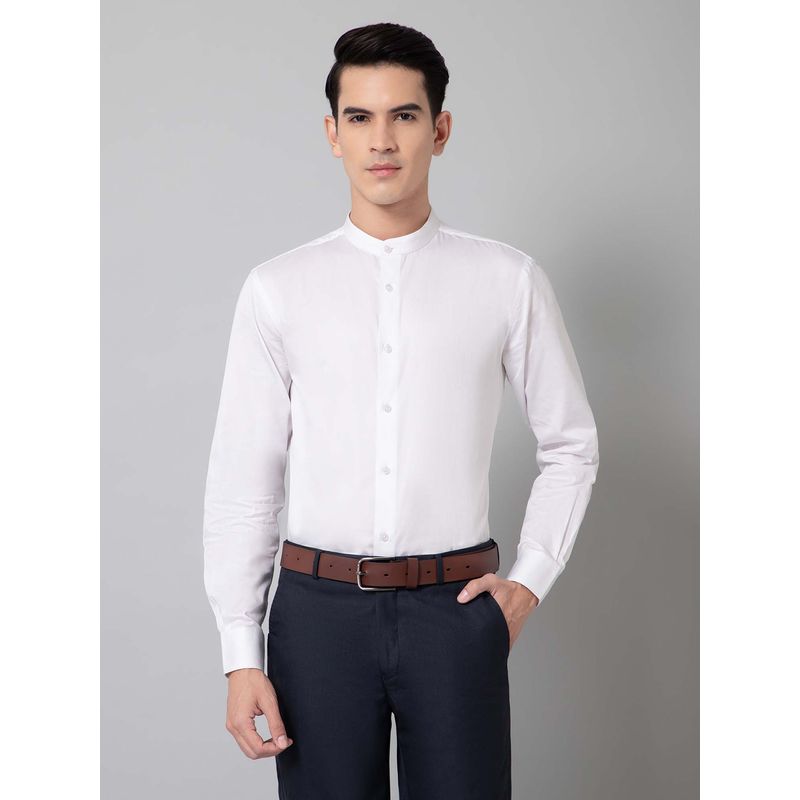 Cantabil Men White Solid Mandarin Collar Party Shirt (42)